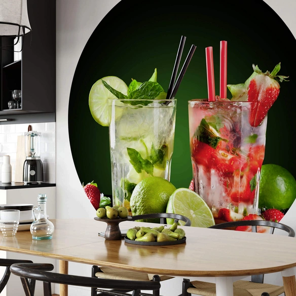 Vliestapete »Runde Vliestapete«, Cocktail Küche Feierabend Deko, mehrfarbig, matt