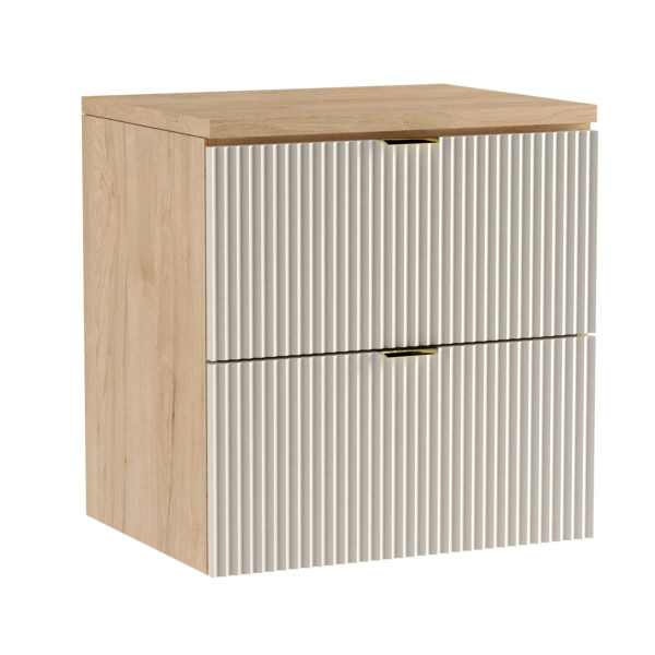 Zestaw Łazienkowy 80cm Szafka Blat Regał Słupek Ryfle Kaszmir/Orzech