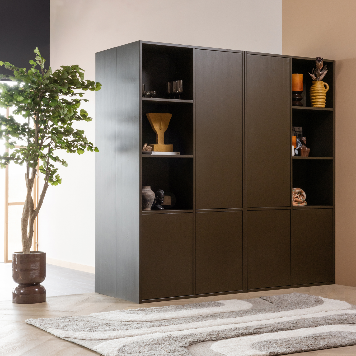 WOOOD Moro Vloerkleed - Wol Katoen Grijswit - 170x240