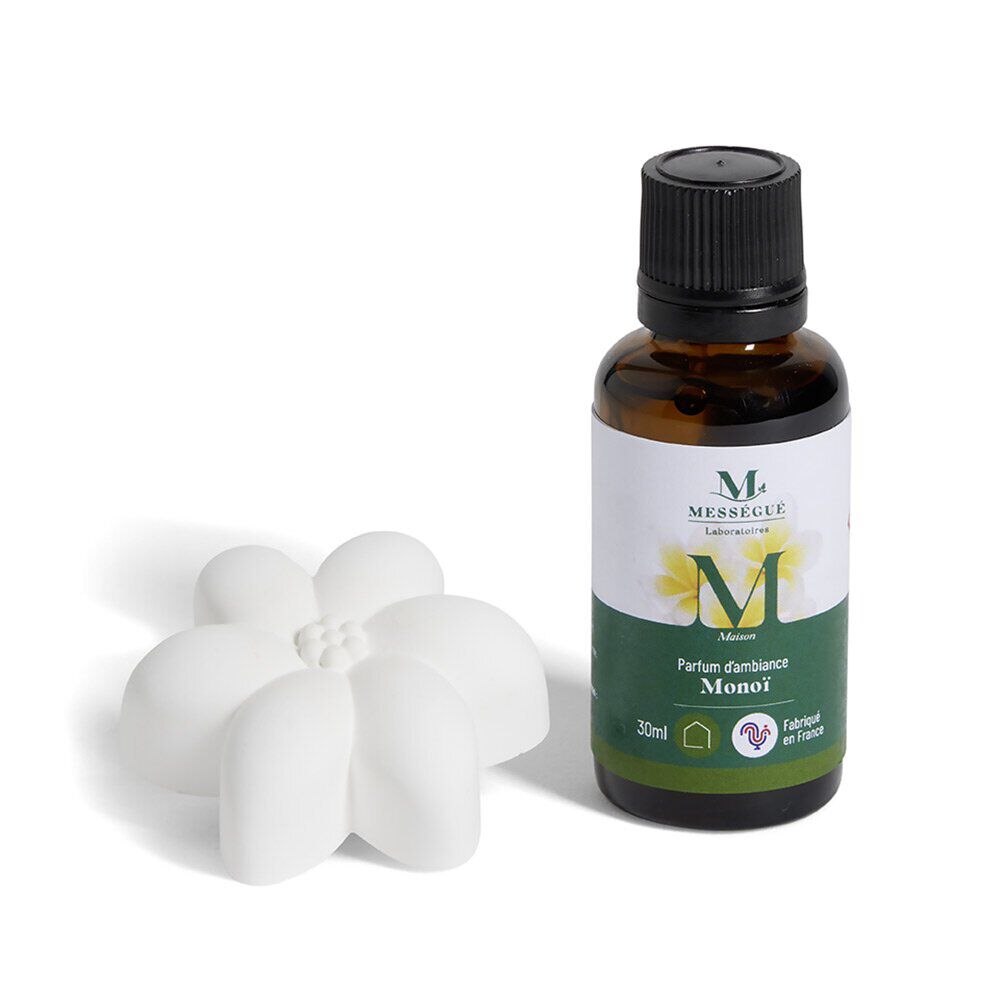 Galet de diffusion avec flacon parfum d'ambiance monoï Mességué 30ml