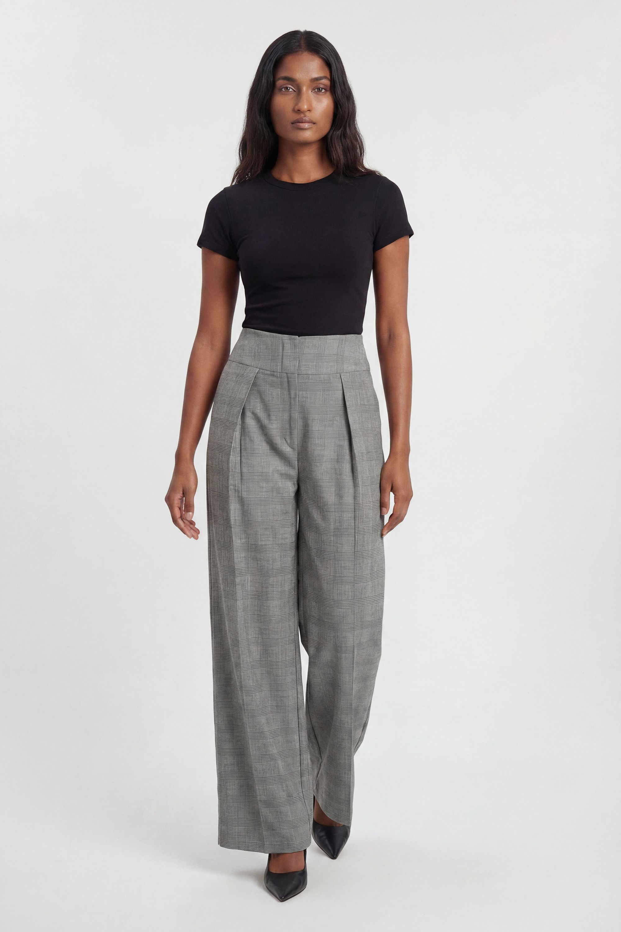 KarenMillen Soft Tailored Check High Waist Wide Leg Trouser