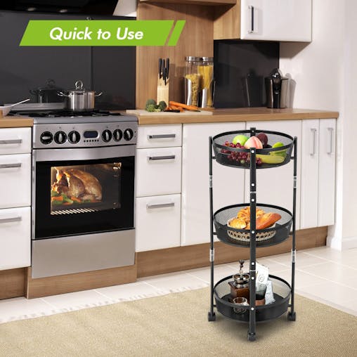 NNECW 3-Tier Folding Kitchen Trolley Cart with Baskets