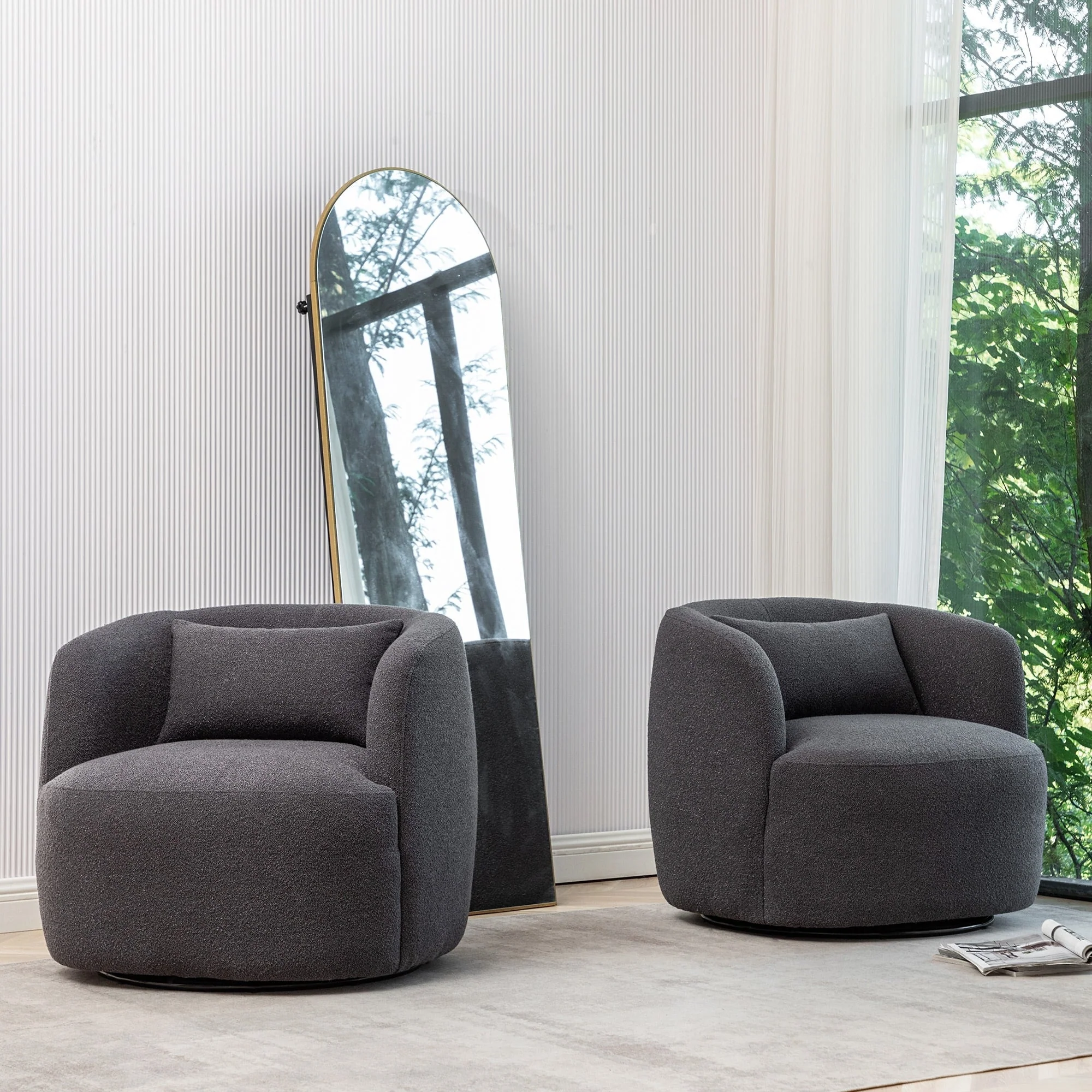 KINWELL 34 Wide Boucle Fabric Upholstered Swivel Armchair (Set of 2)