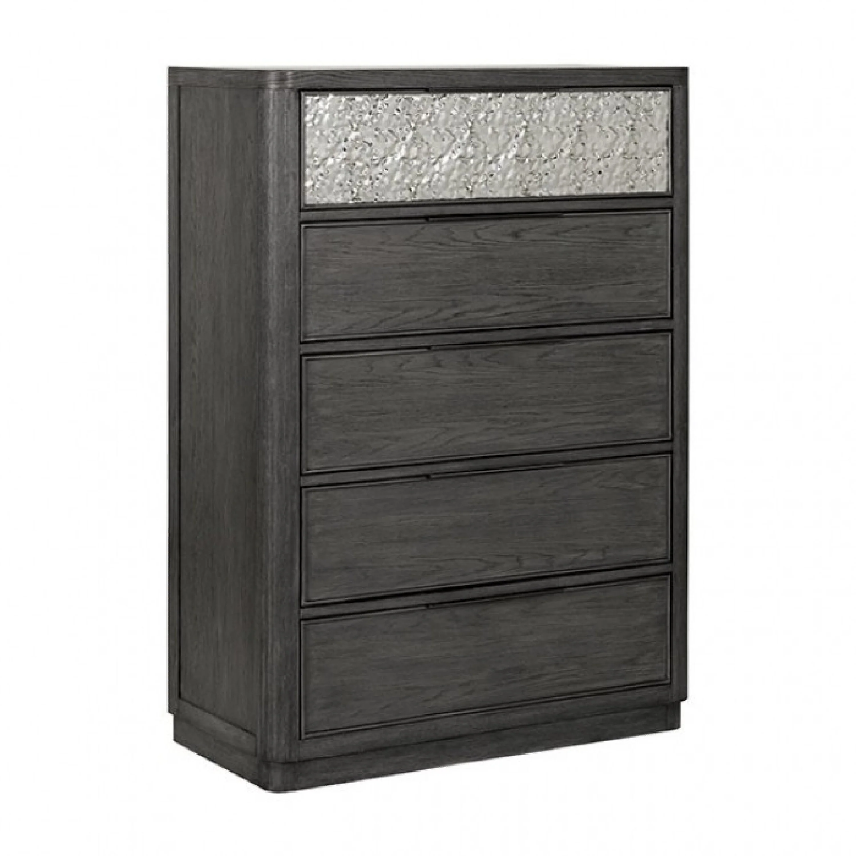 Zoko Tall Dresser Chest, 5 Drawers, Textured Metal Accents, Ash Gray