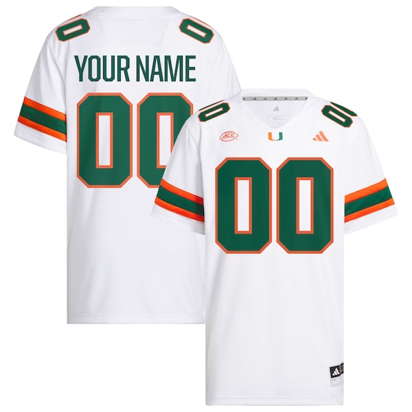 Miami Hurricanes adidas Custom White Premier Football Jersey - White/Green