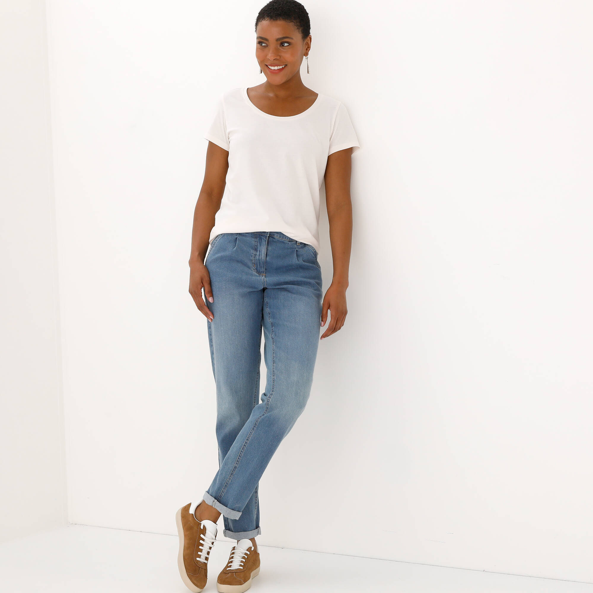 T-shirt col rond manches courtes uni coton