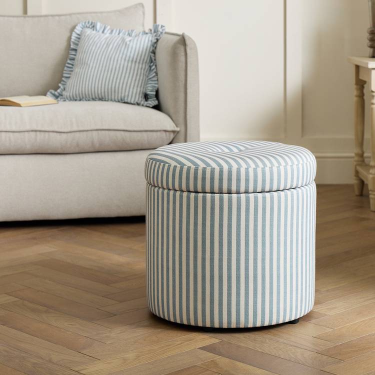 Habitat Leo Fabric Storage Ottoman - Blue & White