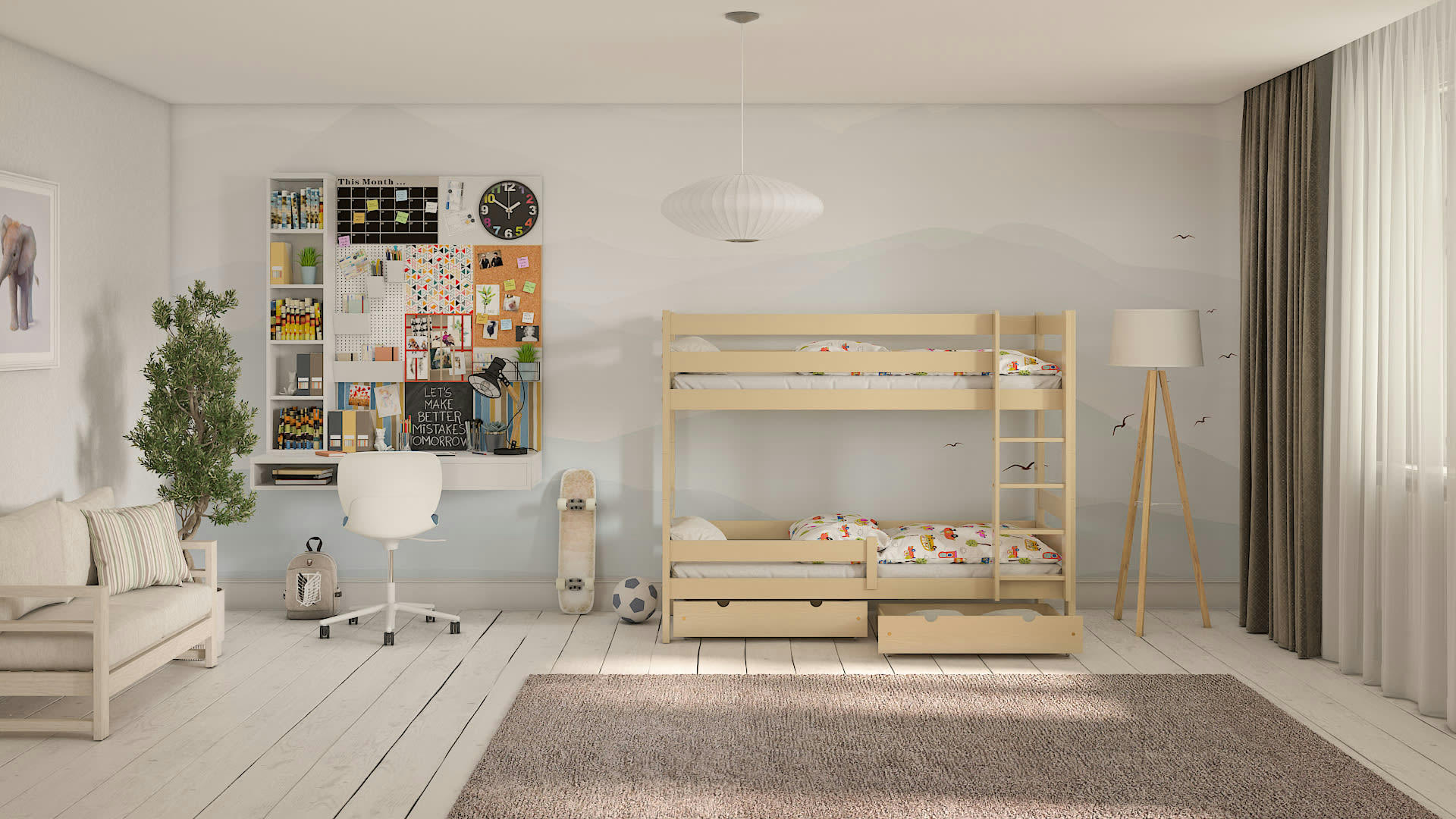 - Lit superposé en pin massif 190x90 vanille