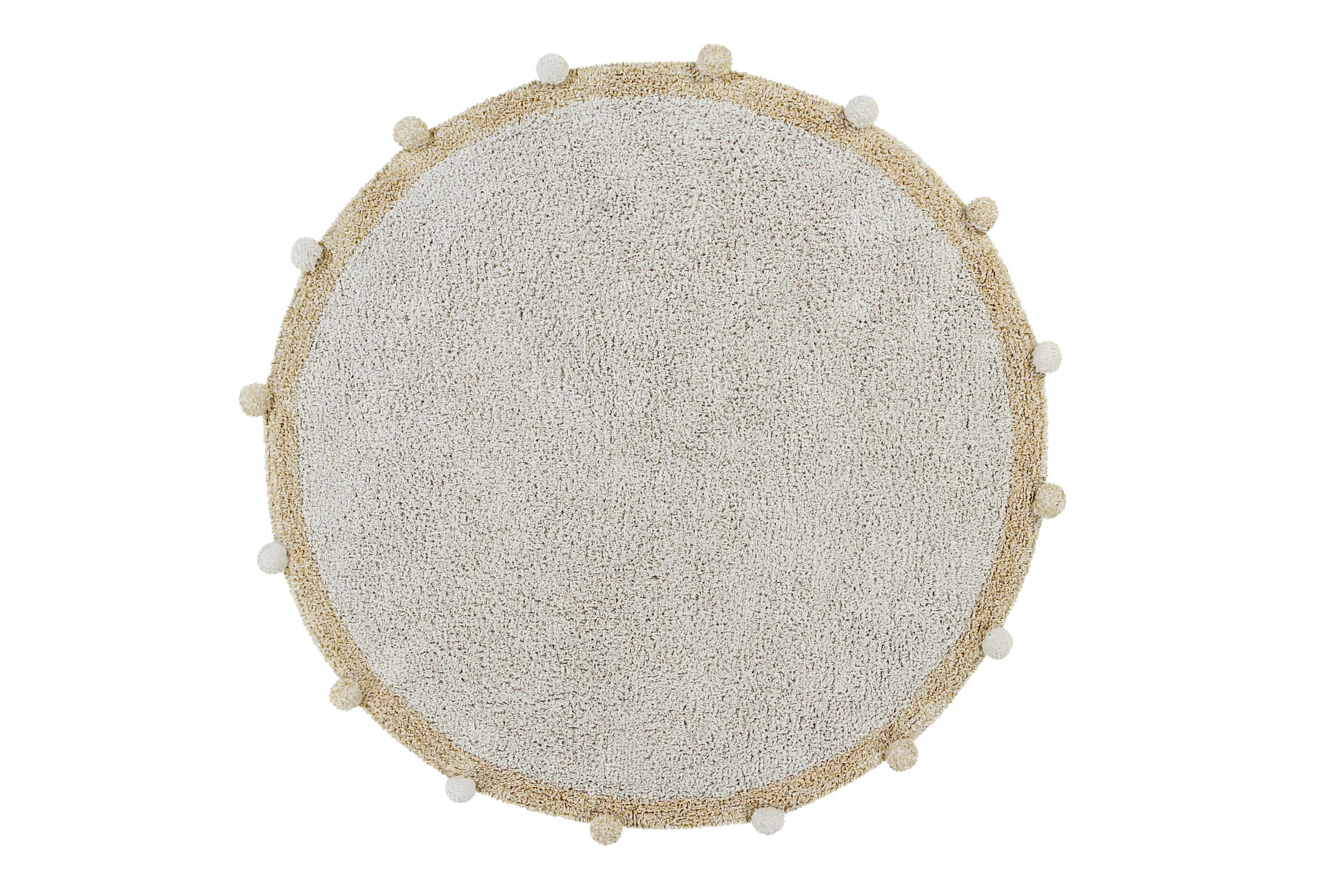 BUBBLY - Tapis coton rond lavable miel à pompons D120cm