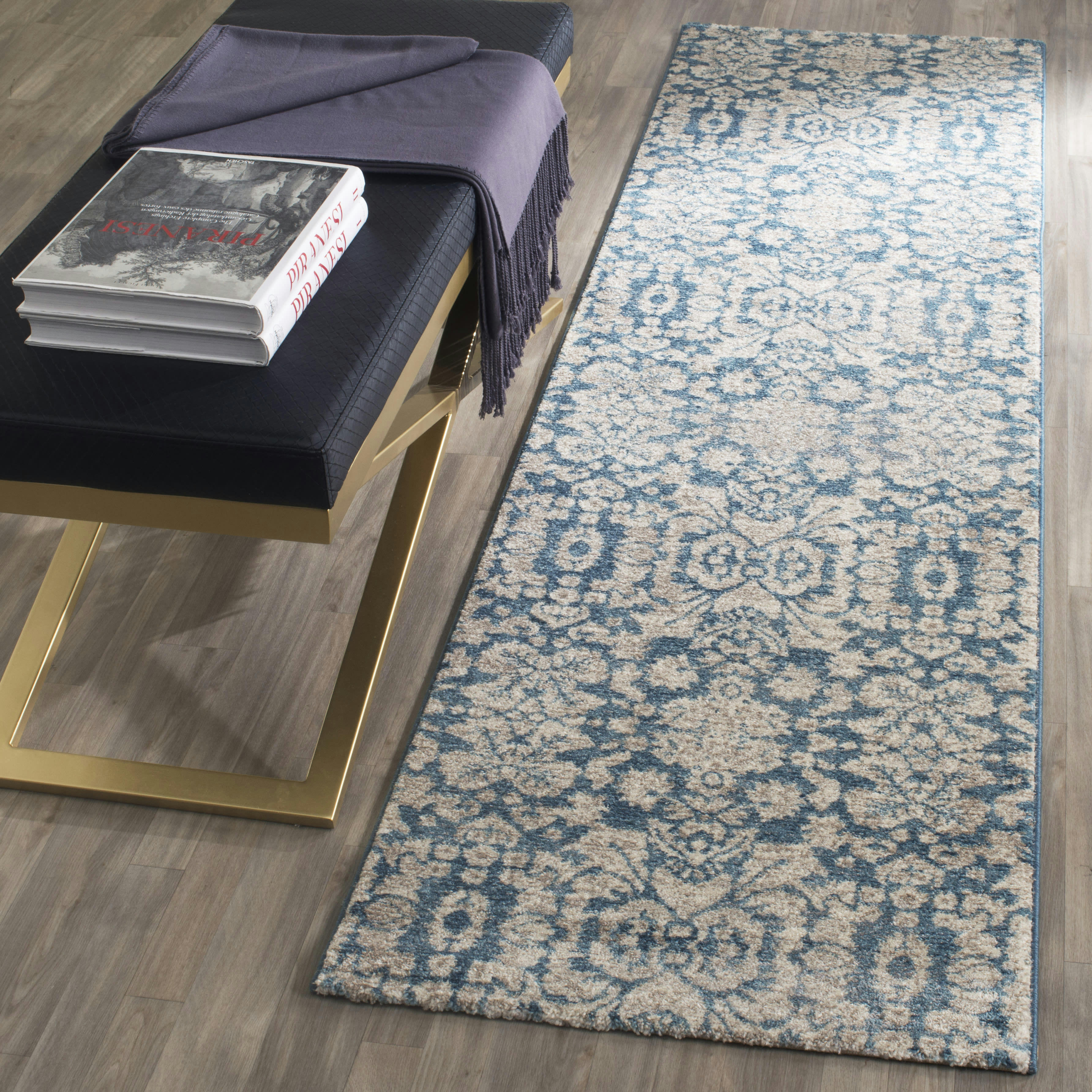 SOFIA - Tapis de salon interieur en bleu & beige, 66 x 244 cm