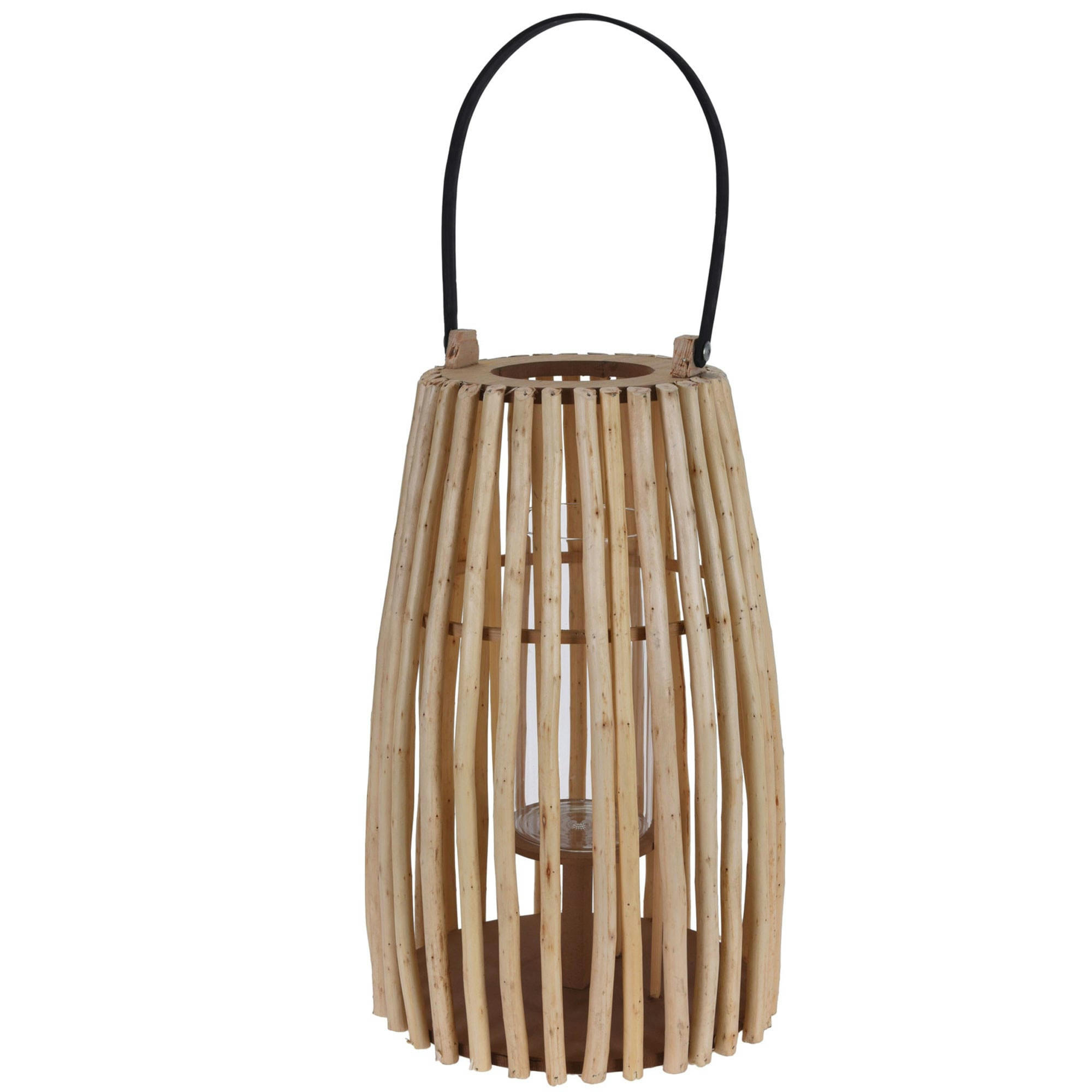 - Lanterne en bambou et bougeoir en verre - 25x25x42cm