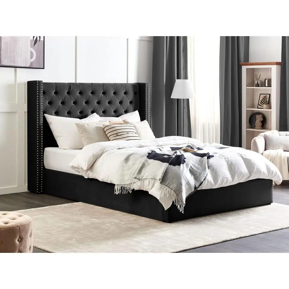 LUBBON - Bed met opbergruimte - Zwart - 180 x 200 cm - Fluweel