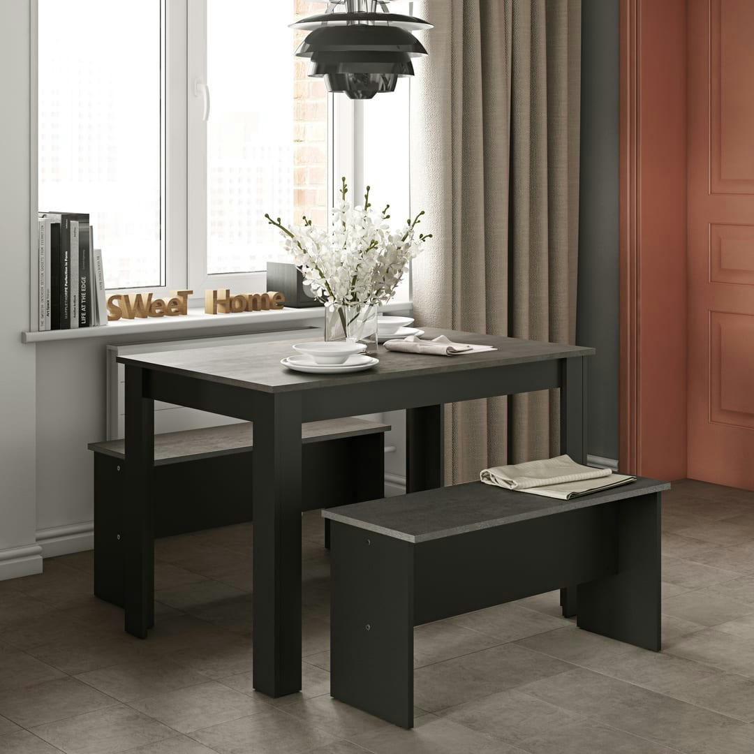 NICE - Table effet bois noir et béton