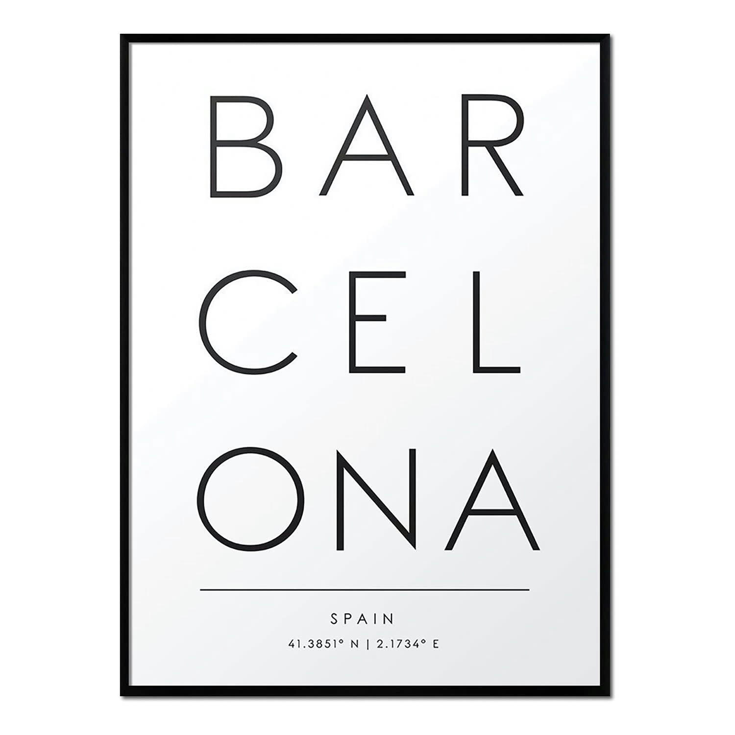 CIUDADES - Affiche avec cadre noir - Barcelone - 30x40