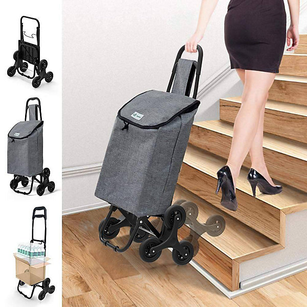 Chariot de courses pliable monte escalier style oxford gris VOUNOT