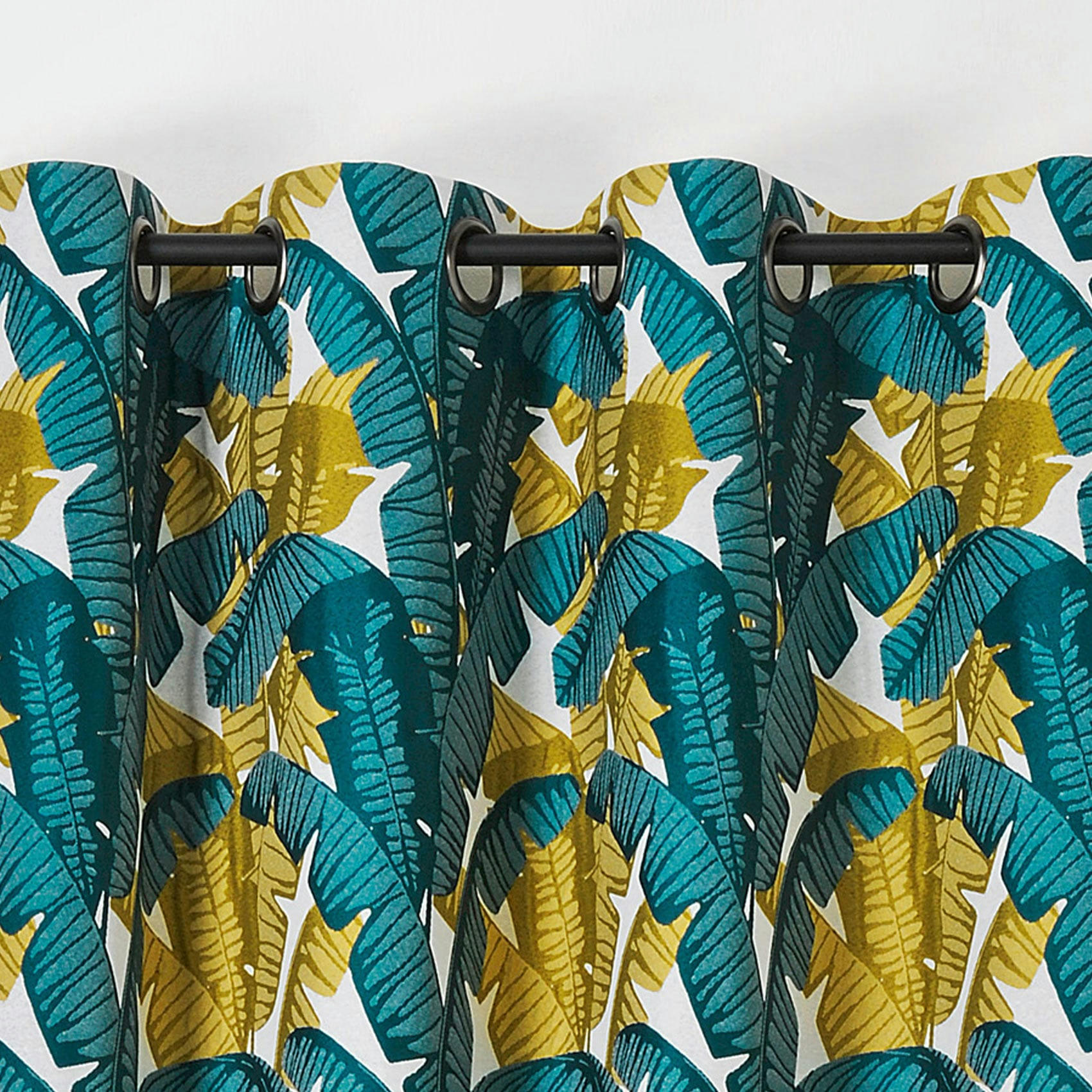 - Rideau imprimé bananier polyester vert emeraude 140x240 cm