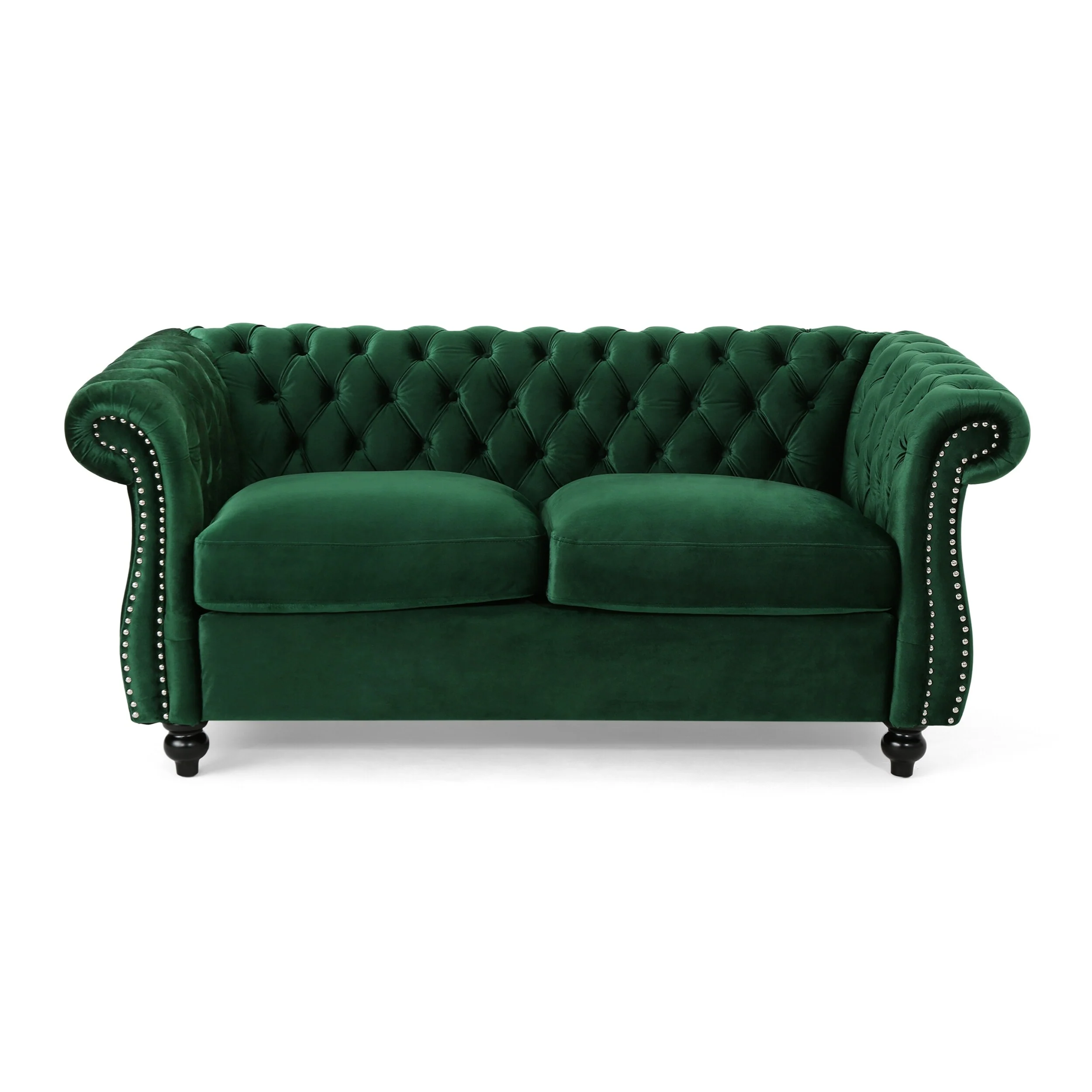 Emerald Chesterfield 61.75 Button Tufted Upholstered Loveseat Sofa with Nailheads and Wood Legs for Living Room