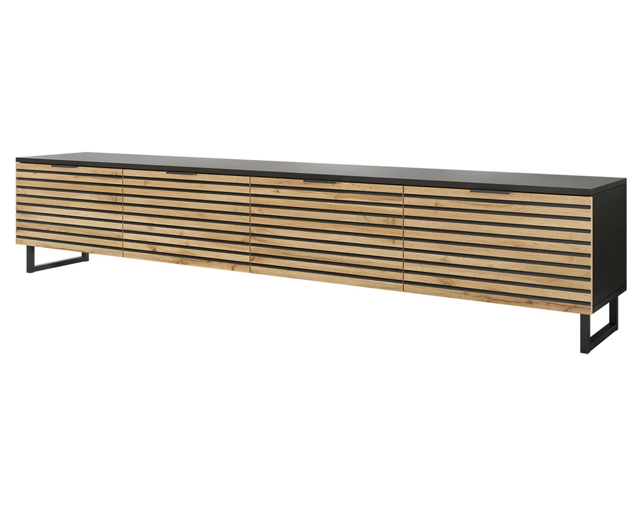 OLYMPIE - Meuble TV style contemporain 200 cm noir / bois