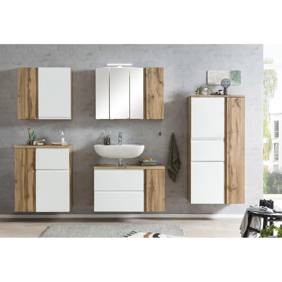 Wastafelkast Varese - 85 x 47 x 56 cm - Wotan Oak / White