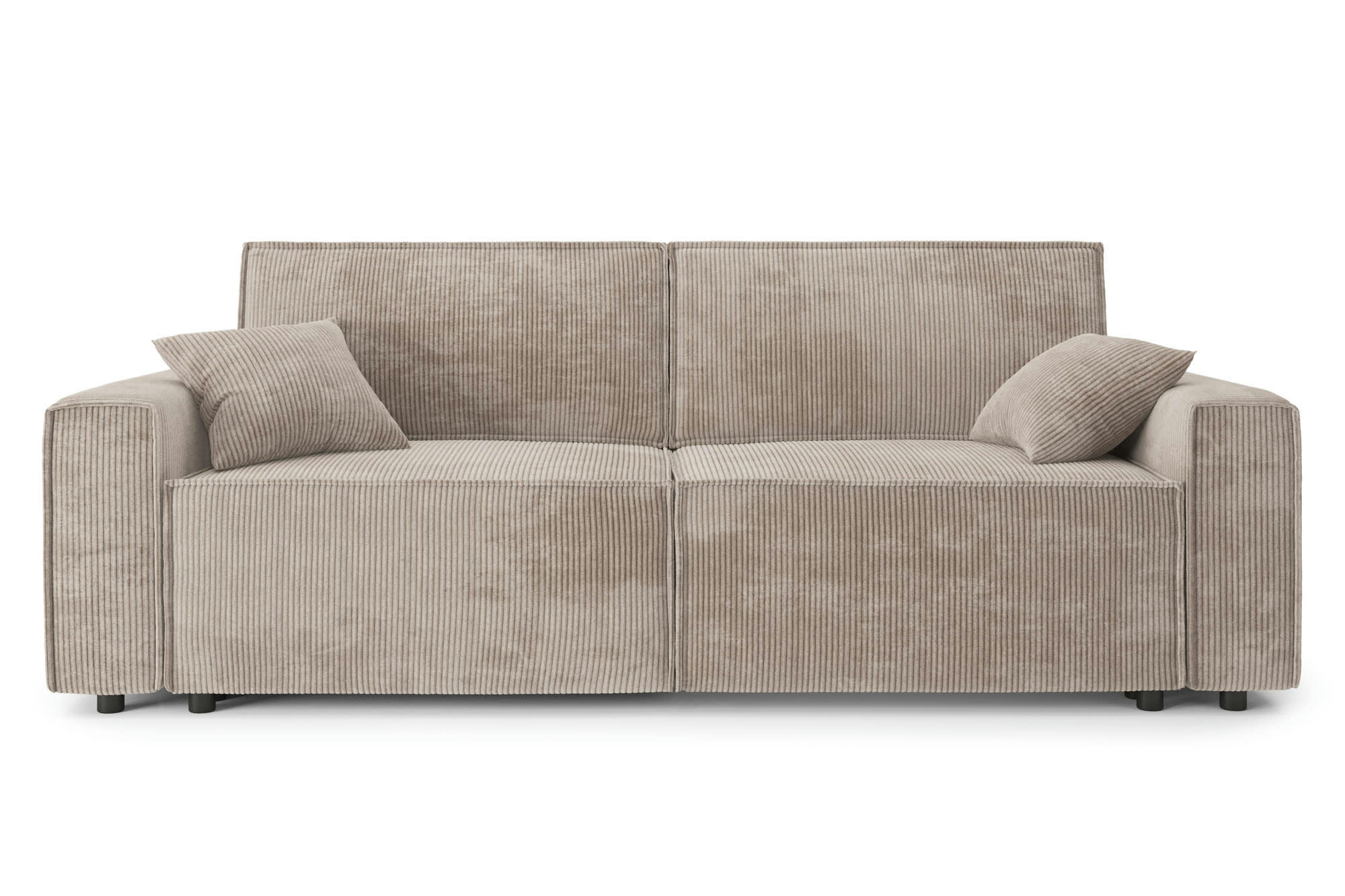 MIRA - Canapé droit convertible en velours côtelé 3 places grège