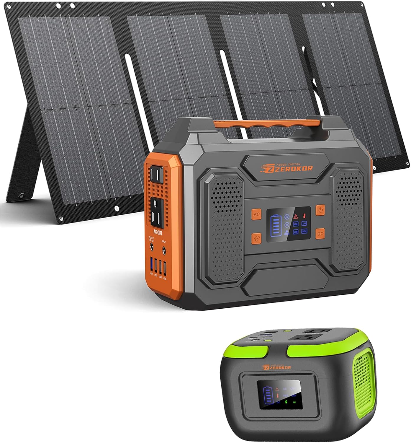 300W Solar Power Station Generator with Foldable 60W Solar Panel Charger  110V Portable Solar Power Bank with AC Outlet for Camping Laptop Smart Devices RV Home VanLife Outdoor Power Outage