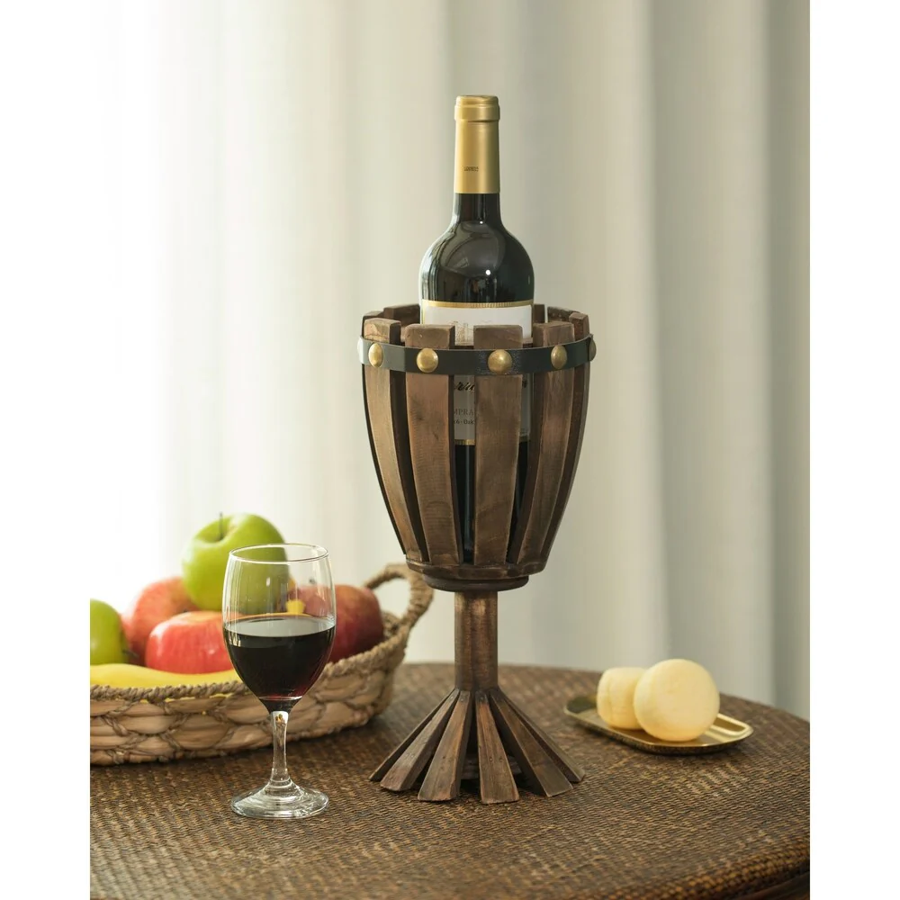 Wooden Wine Goblet Shaped Vintage Decorative Single Bottle Wine Holder