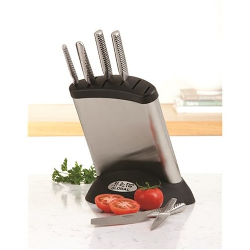 New Global Synergy 7Pc Stainless Steel Knife Block Set Bonus Mino Sharpener