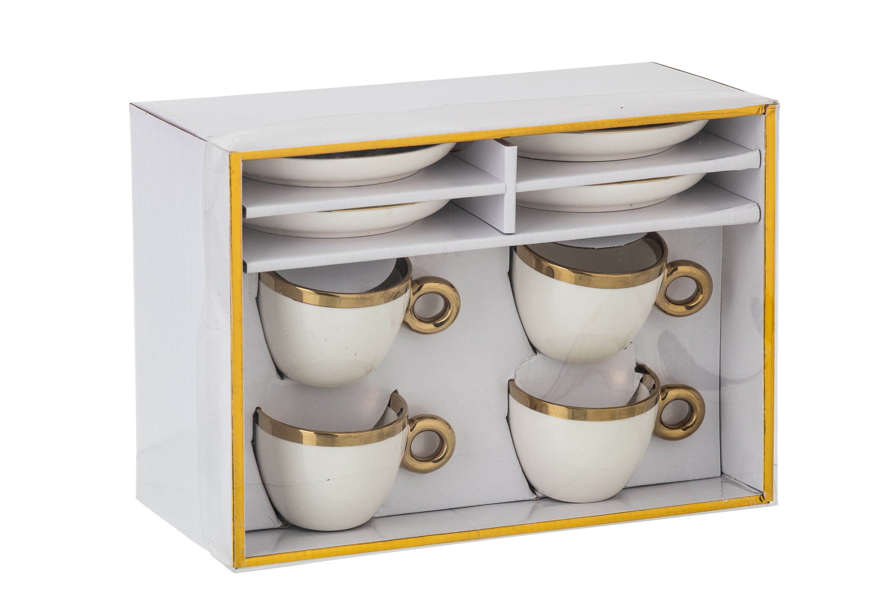 J-Line kop   schoteltje - keramiek - wit/goud - doos van 4