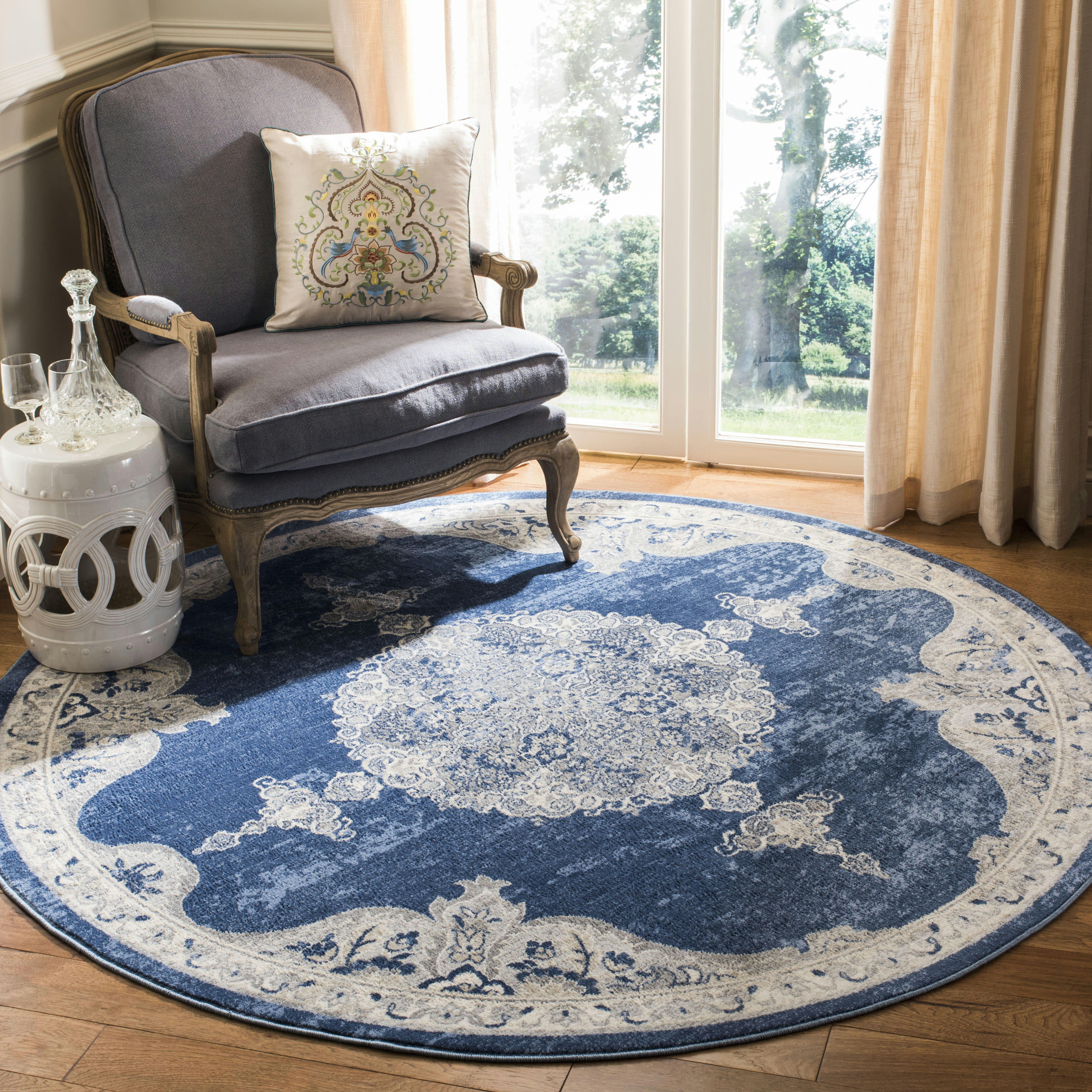 BRENTWOOD - Tapis de salon interieur en bleu marine & gris clair, 201 x 201 cm