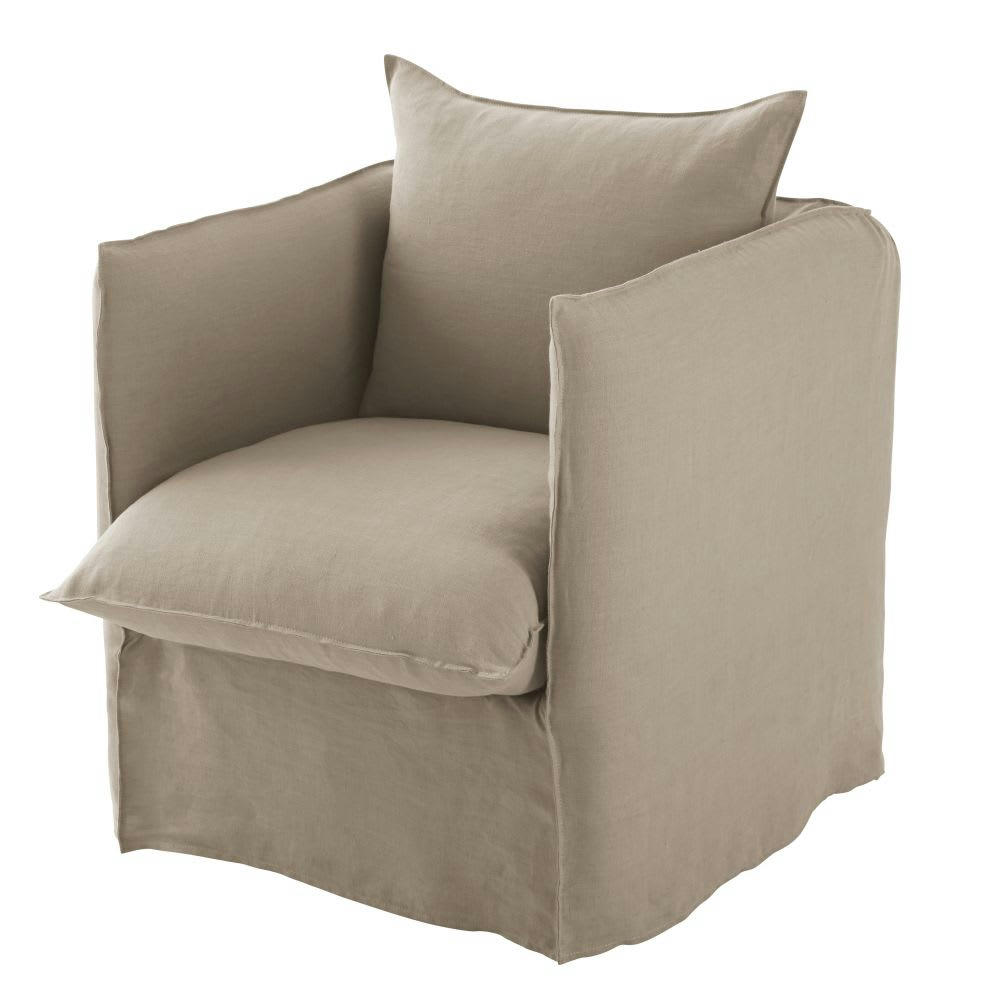 Louvain - Housse de fauteuil en lin froissé beige ficelle