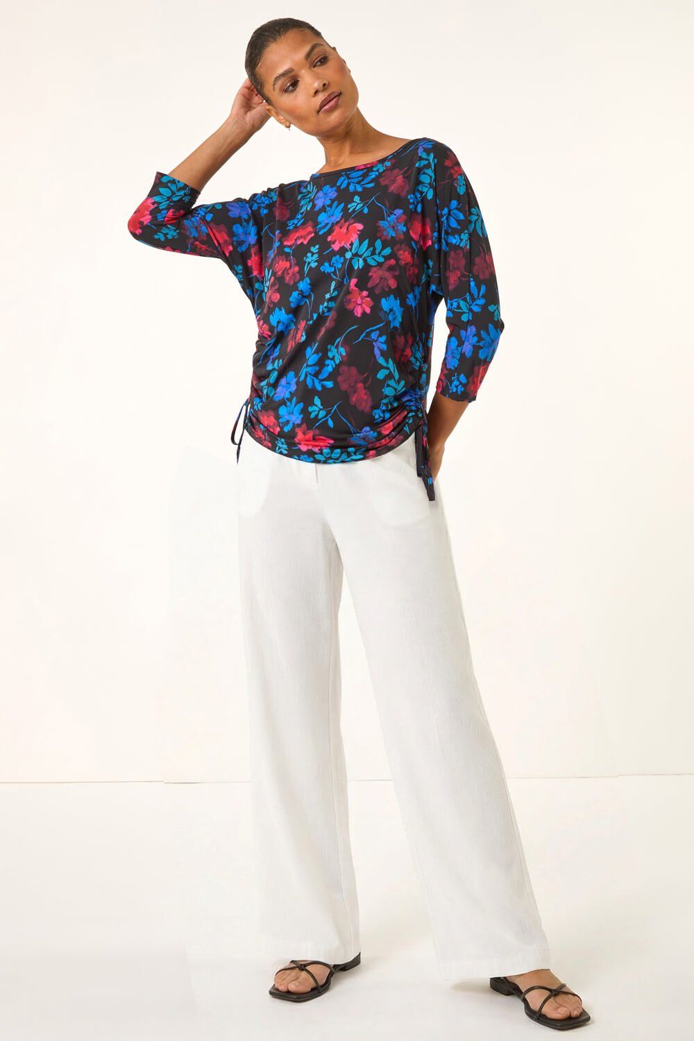 Roman Floral Print Tie Detail Stretch Top