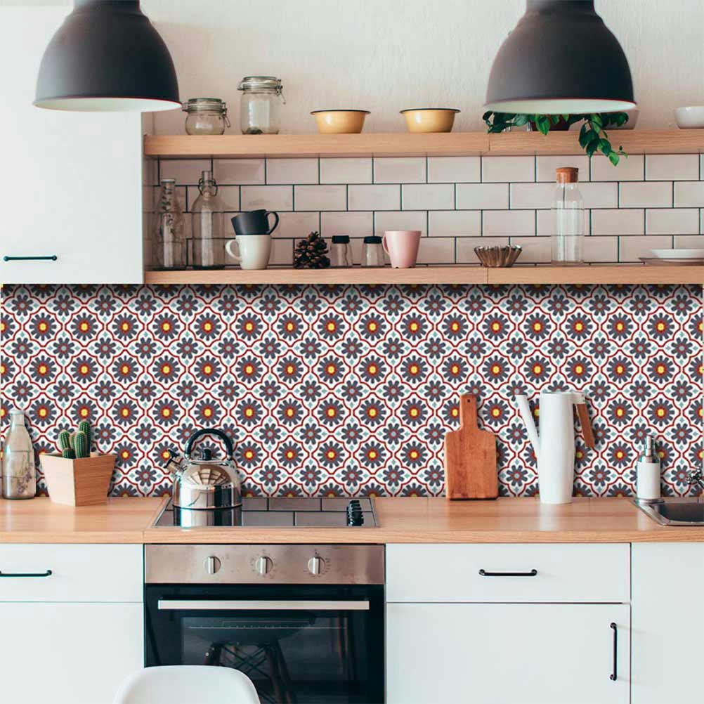 - Lot de 6 stickers à carreaux de ciment 15 x 15 cm