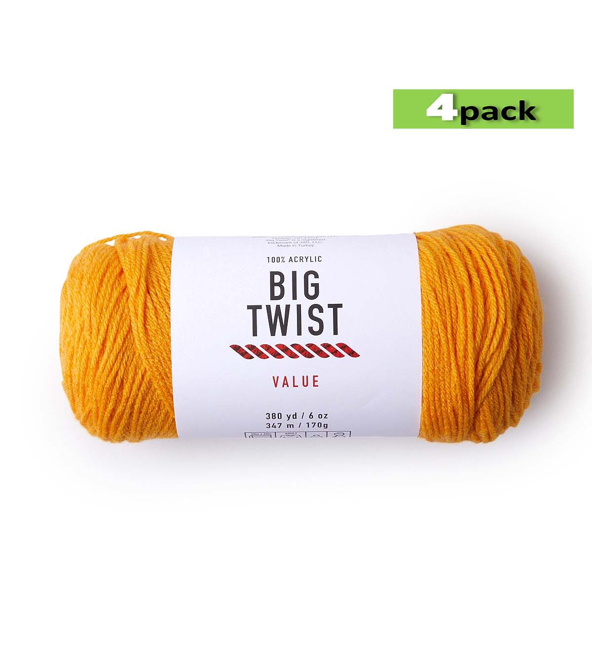 4pk Solid Gold Medium Weight Acrylic 380yd Value Yarn by Big Twist