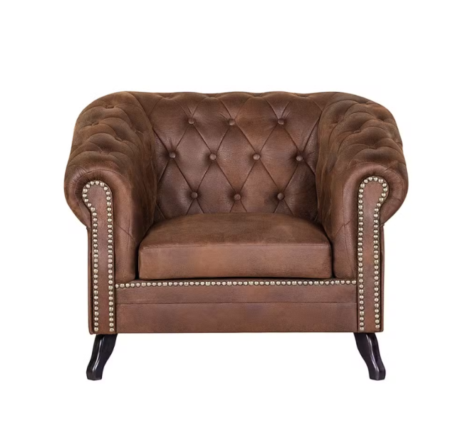 Ropez Chesterfield Fotel Pikowany Glasgow zamsz brązowy