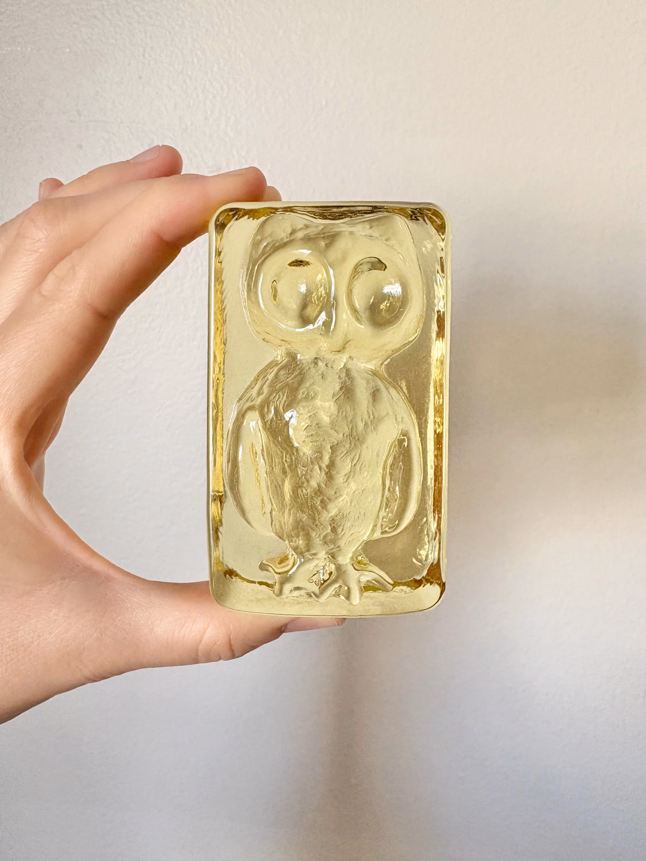 Vintage Blenko Yellow Glass Owl Paperweight