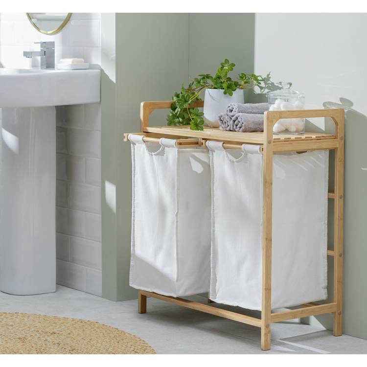 Habitat 38 Litre Bamboo Pull-Out Laundry Hamper - White
