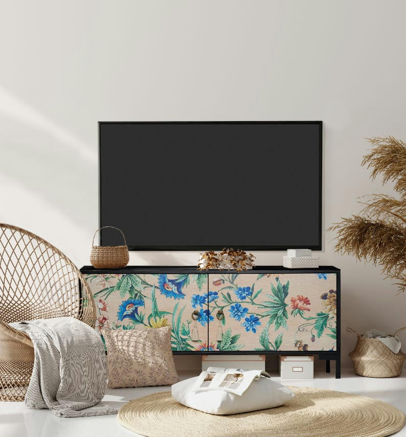 AMAZONIA - Meuble TV 2 portes laqué MDF imprimé floral