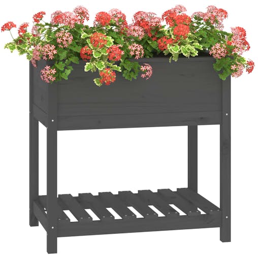 NNEVL Planter with Shelf Grey 82.5x54x81 cm Solid Wood Pine