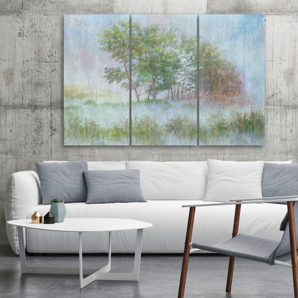 Feeby Obraz tryptyk na płótnie Drzewa na mglistej łące