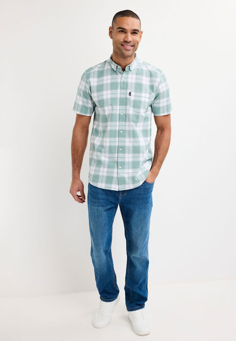 Mens Sage Check Cotton Oxford Shirt
