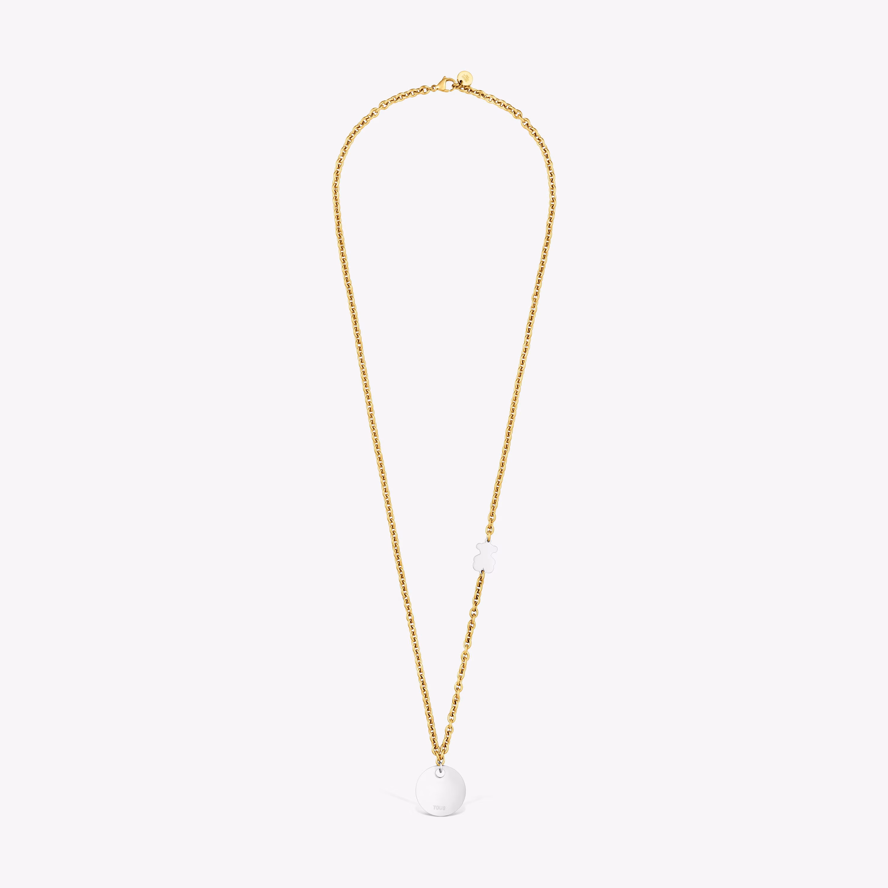 Collar largo cadena de acero bicolor y motivo medalla TOUS Charming