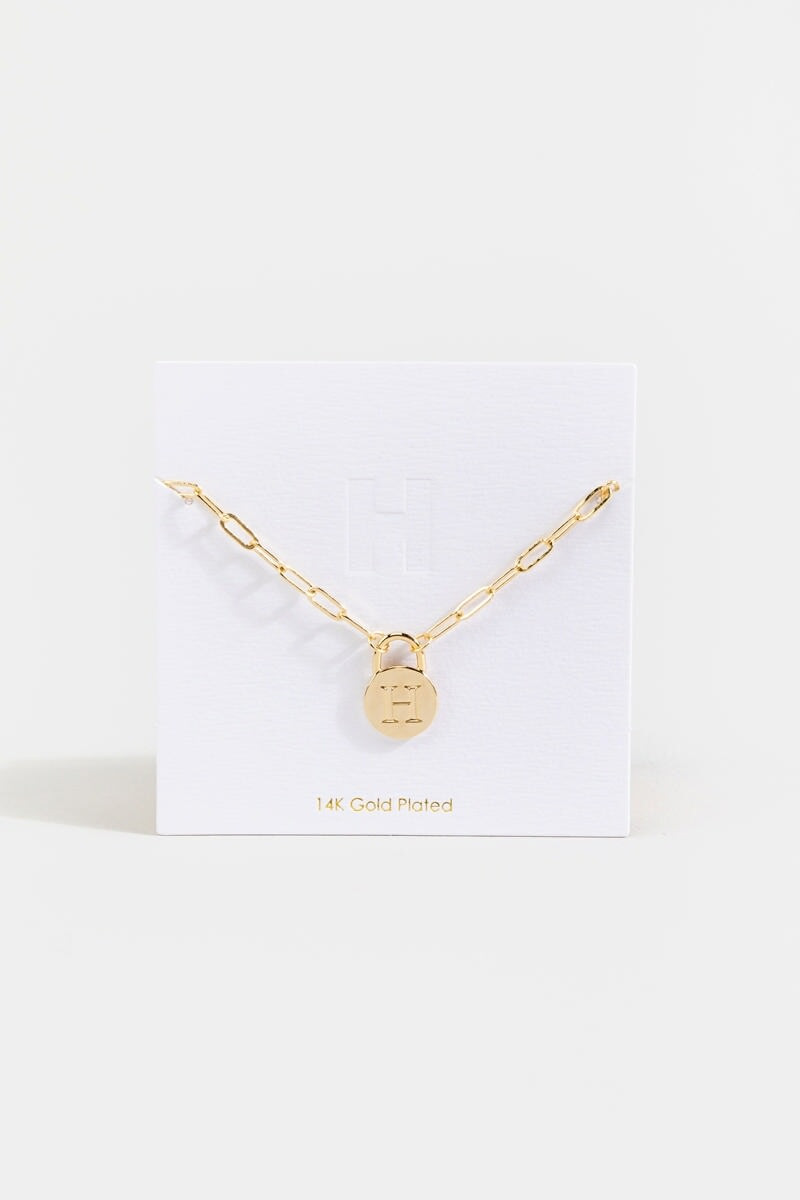 Initial Curb Chain Pendant Necklace Gold
