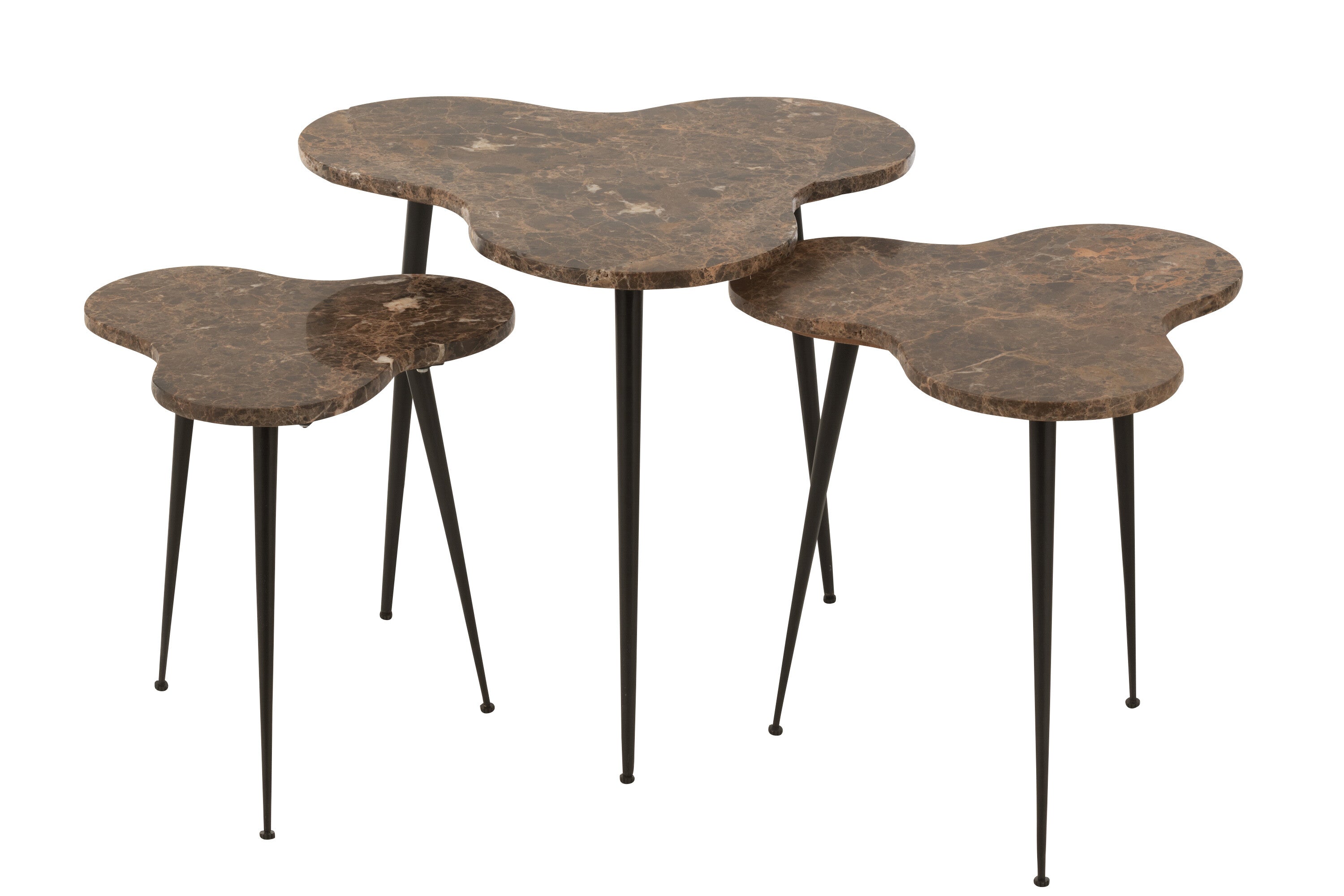 J-Line bijzettafel - marmer/metaal - bruin/zwart - set van 3