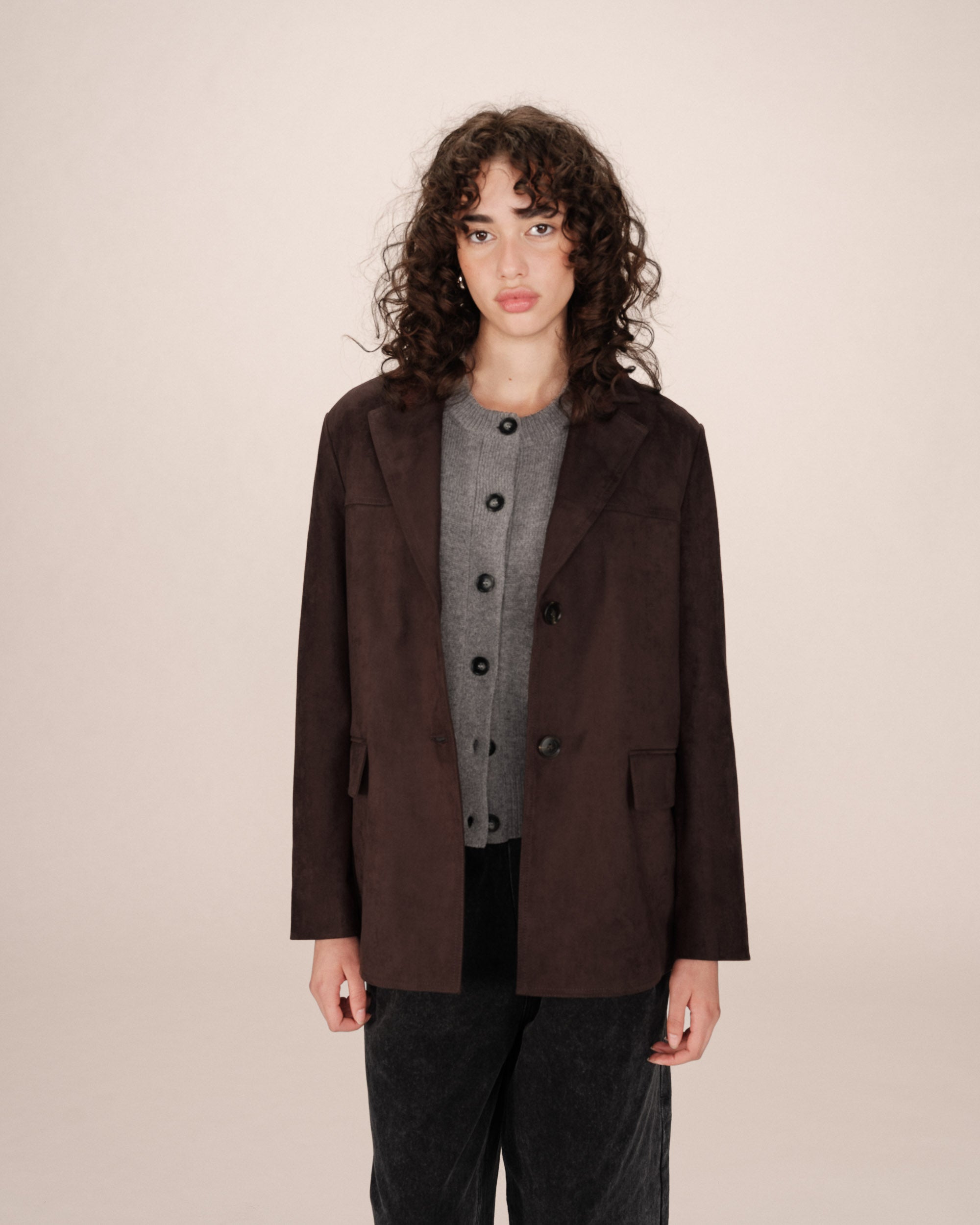 Blazer en suedine chocolat Shannon