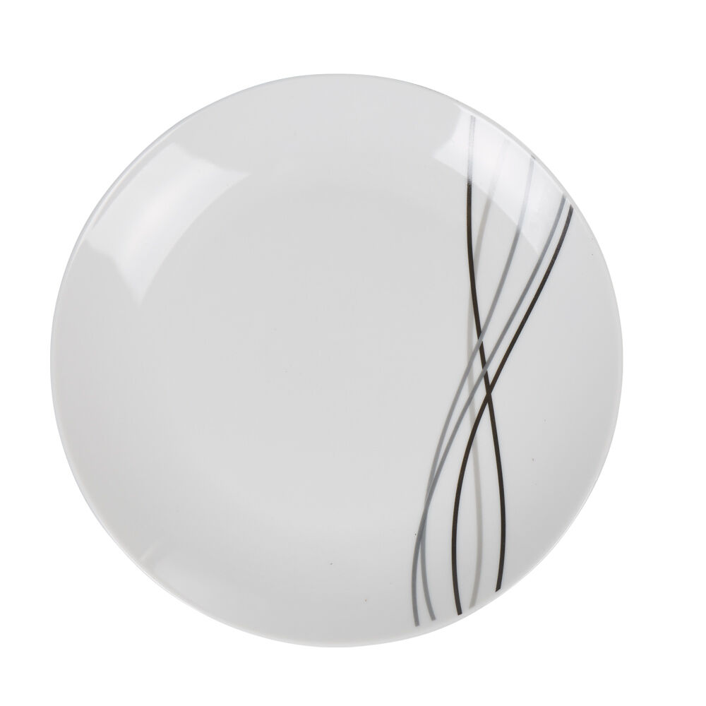 Assiette à dessert ronde blanche lignes gris noir Ø19cm