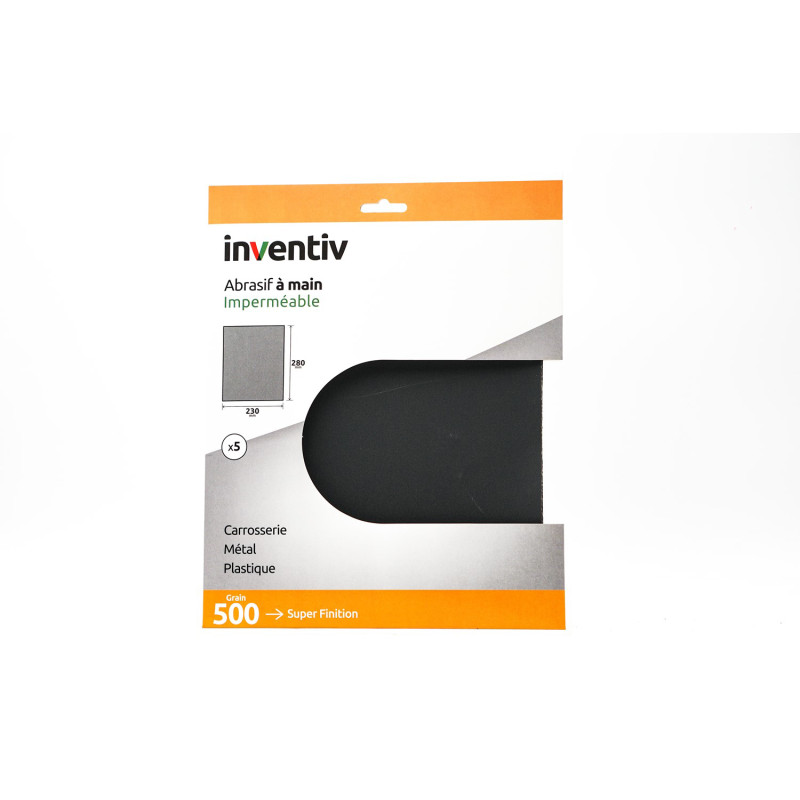 Papier abrasif imperméable grain 500 5 pièces INVENTIV