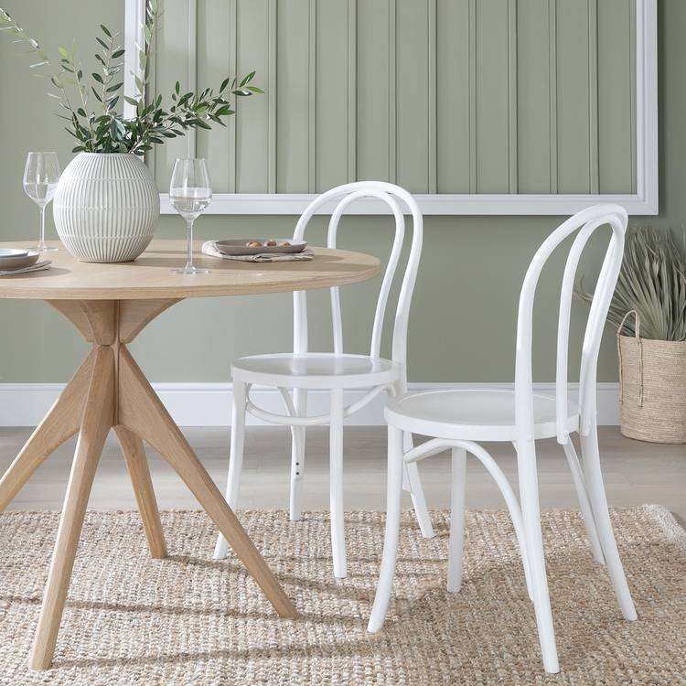 Habitat Larsa Pair of Solid Wood Dining Chairs - White