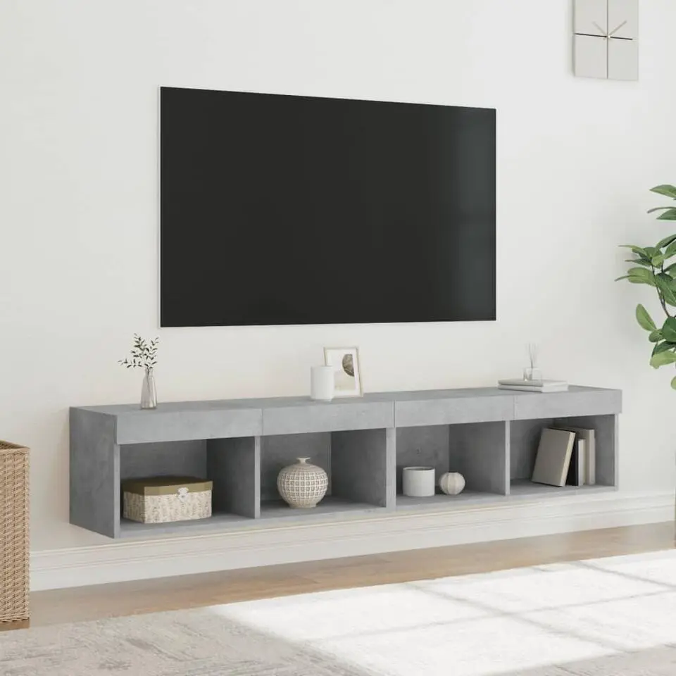 vidaXL - Zwevend LED TV-meubel met 4 vakken - Betongrijs - Hout - 80x30x30 cm