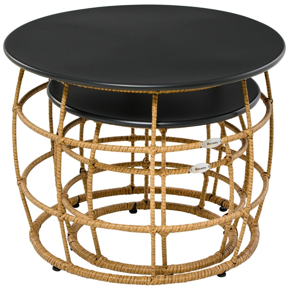 Beistelltisch-Set, Rattan, 2 Stück, braun