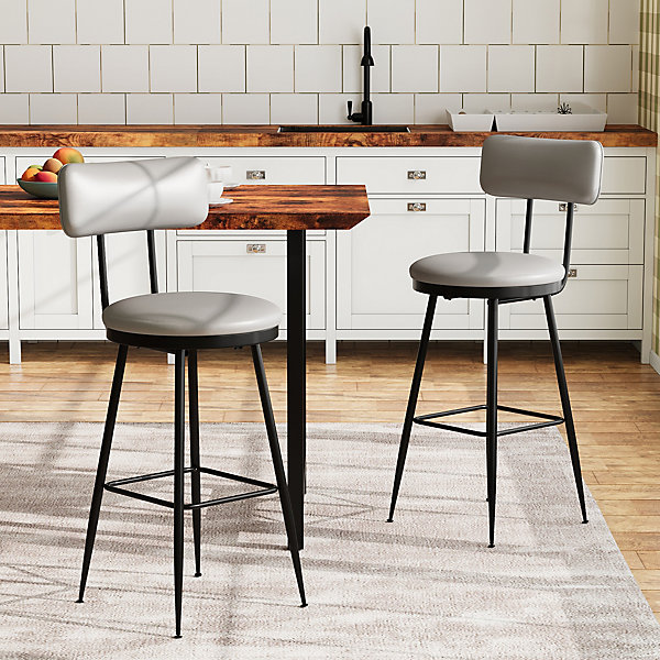 Lot de 2 chaises de bar gris foncé, similicuir, dossier ergonomique, cadre métal, confortables et faciles à nettoyer